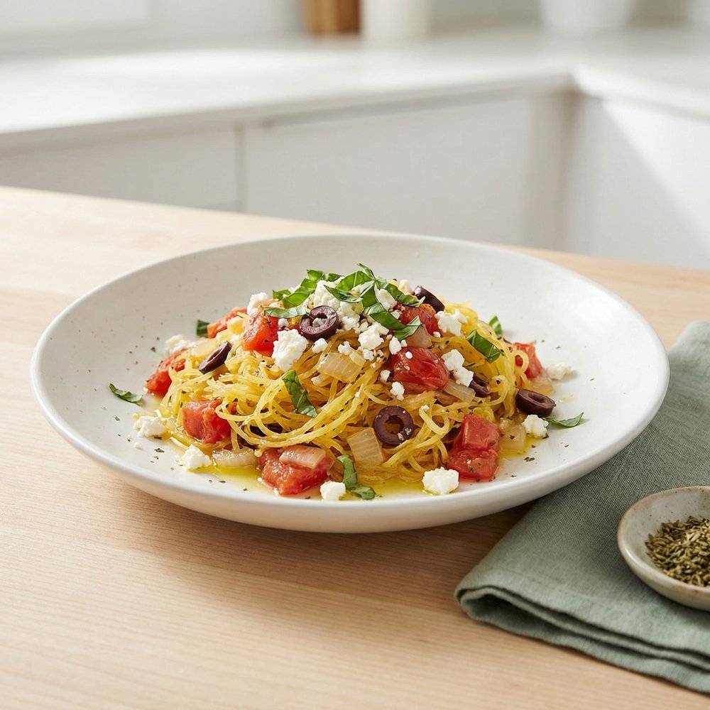 Roasted Spaghetti Squash with Tomatoes, Feta, and Basil
