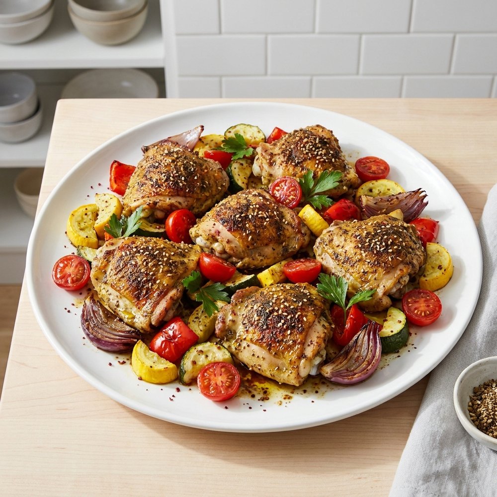 Roasted Za'atar Chicken Thighs with Sheet-Pan Vegetables