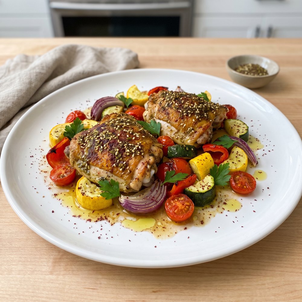 Roasted Za'atar Chicken Thighs with Sheet-Pan Vegetables