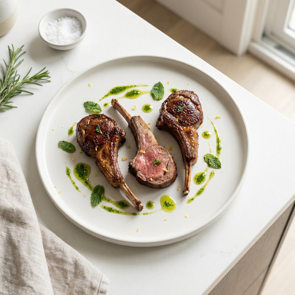 Rosemary-Seared Lamb Chops with Bright Mint Oil