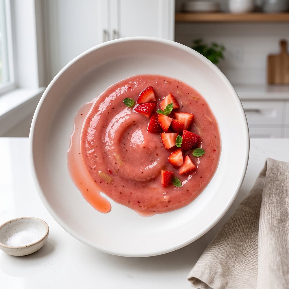 Rosy Strawberry-Rhubarb Apple Sauce