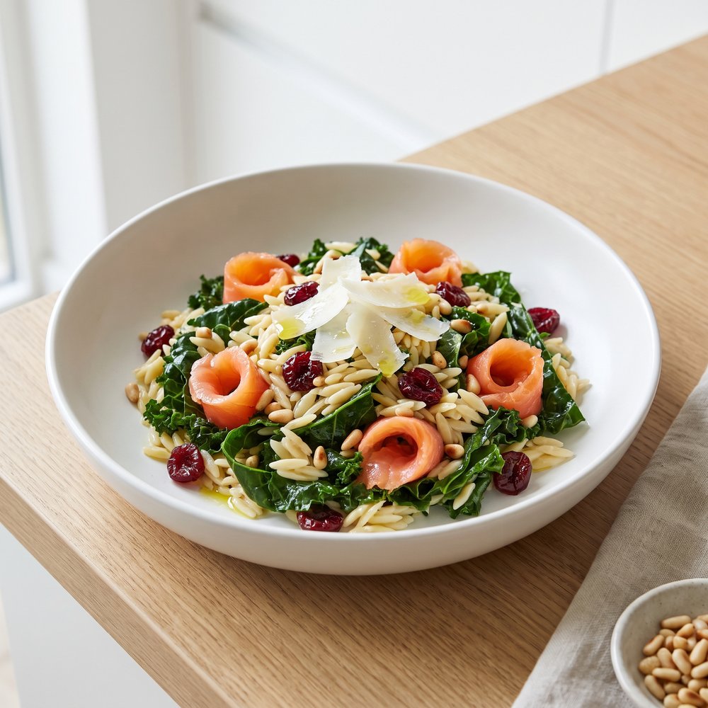 Salmon and Kale Orzo Salad