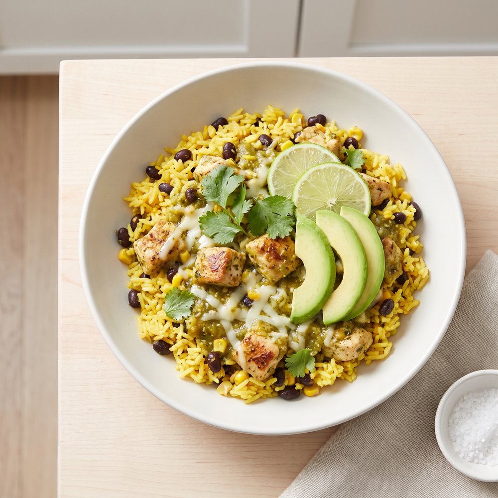 Salsa Verde Chicken and Rice Skillet