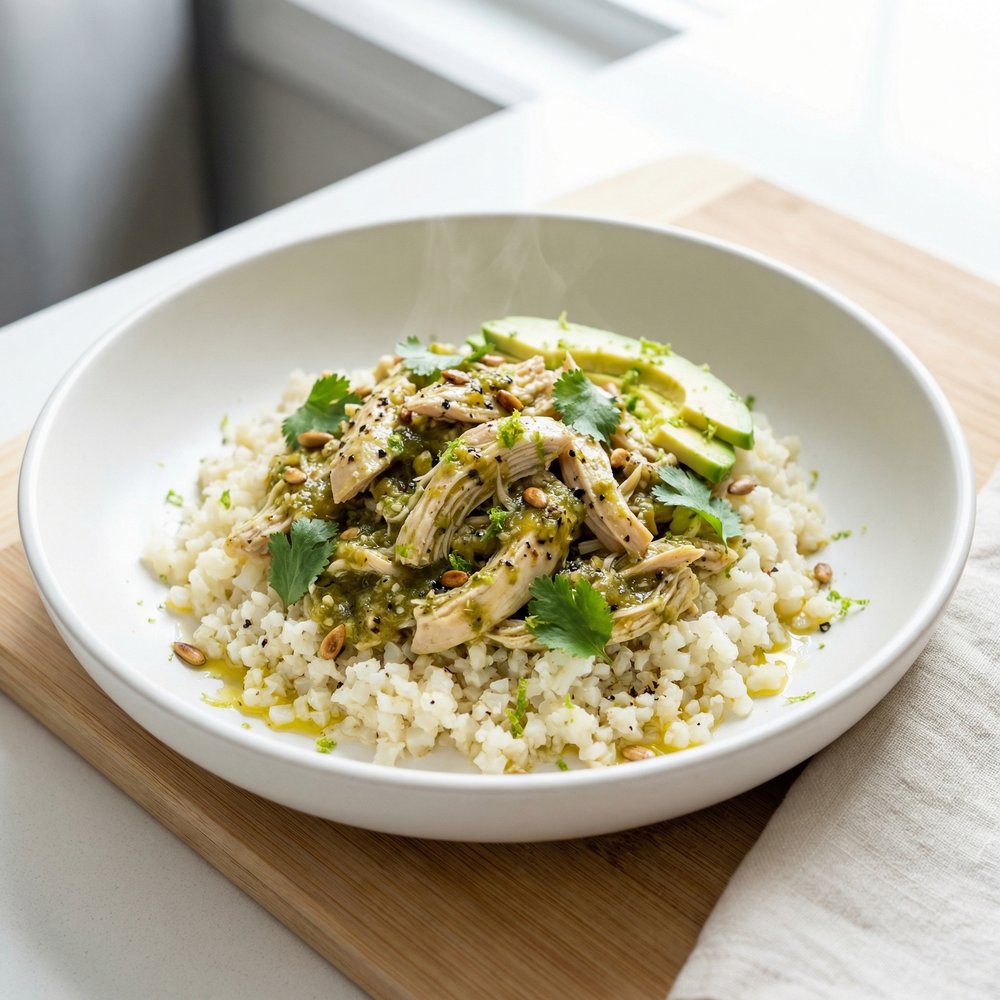 Salsa Verde Chicken and Cauliflower Rice