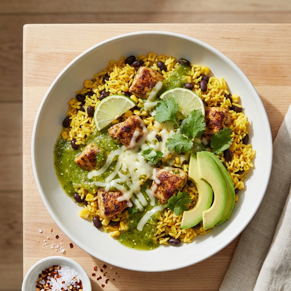 Salsa Verde Chicken and Rice Skillet