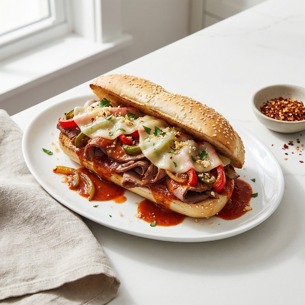 Cheesy Steak Hoagies with Sauce
