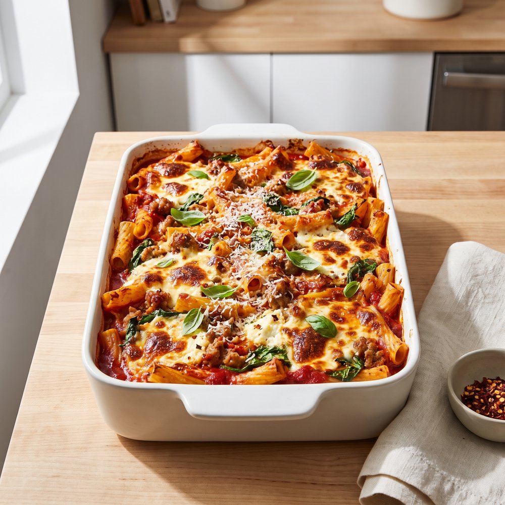 Sausage and Spinach Baked Ziti