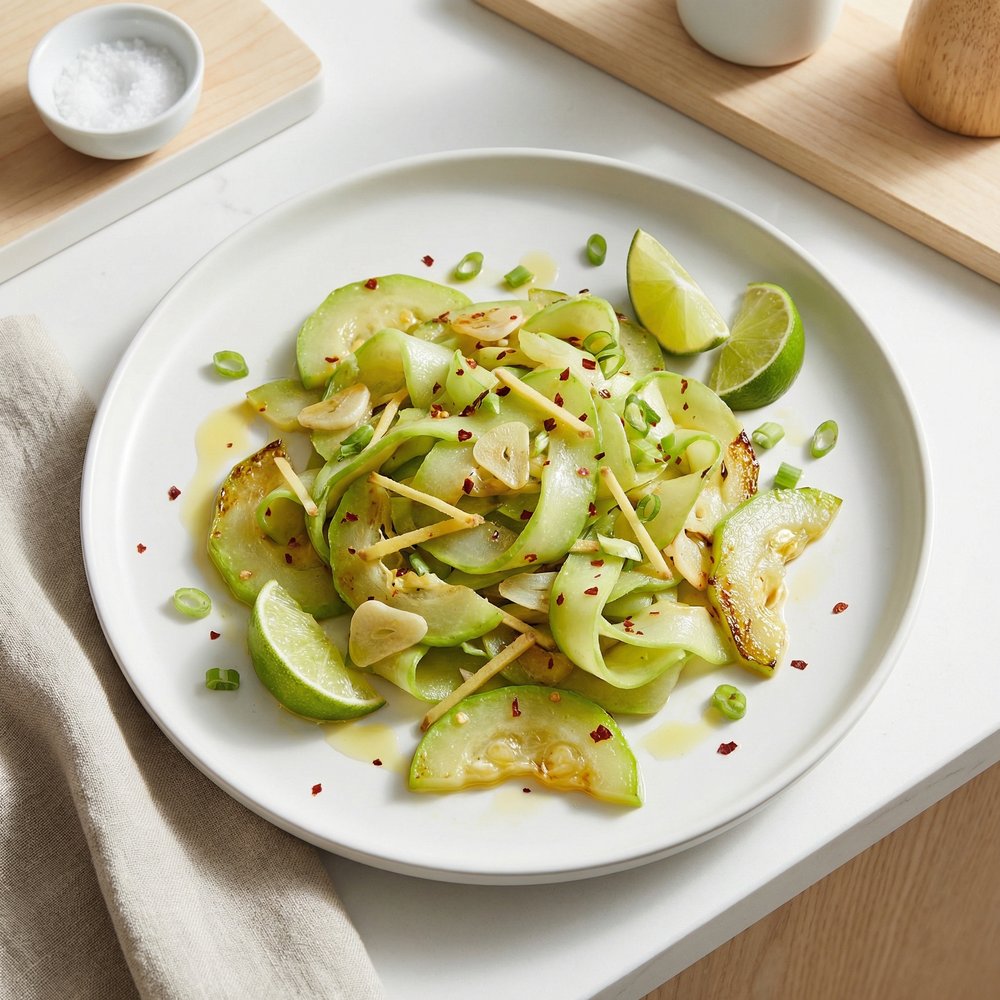 Chayote Squash With Red Peppers and Ginger
