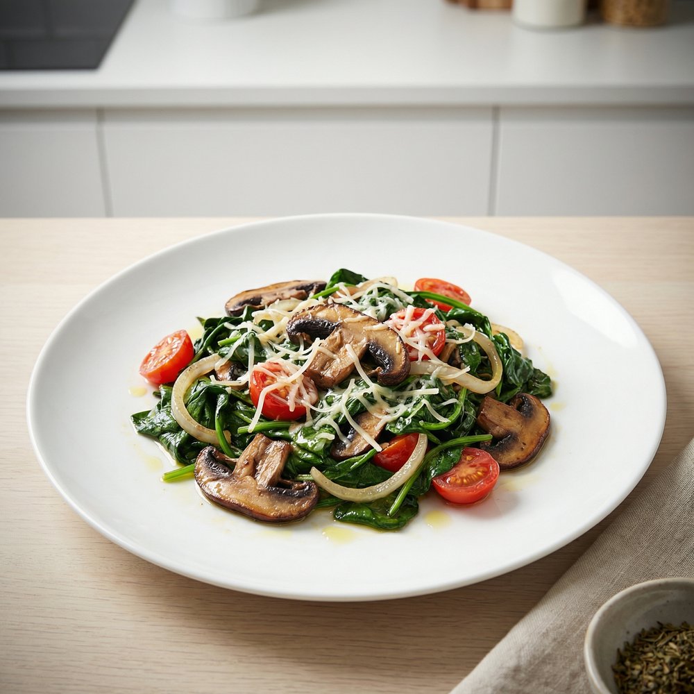 Skillet Spinach with Mushrooms and Onions