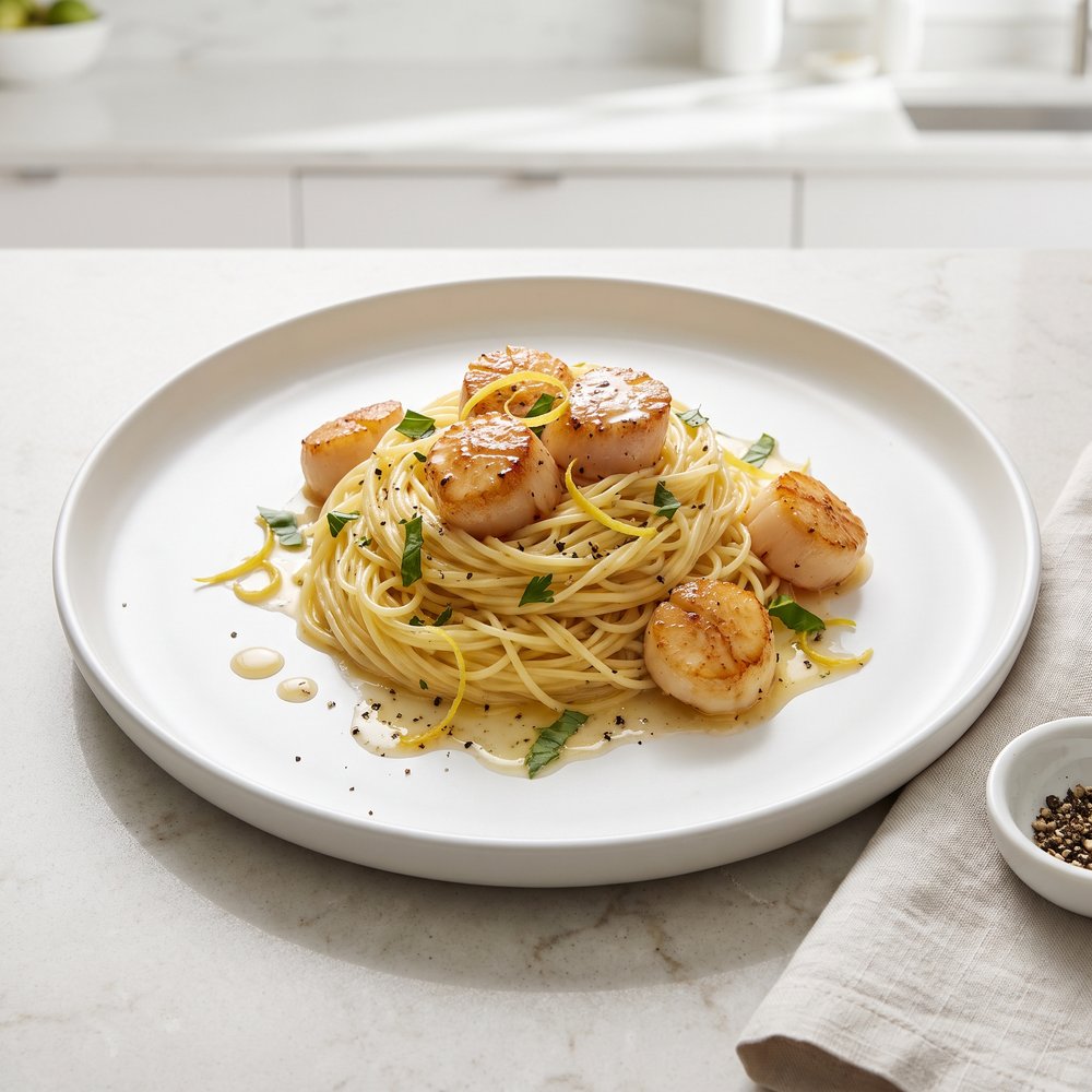 Savory Sea Scallops and Angel Hair Pasta