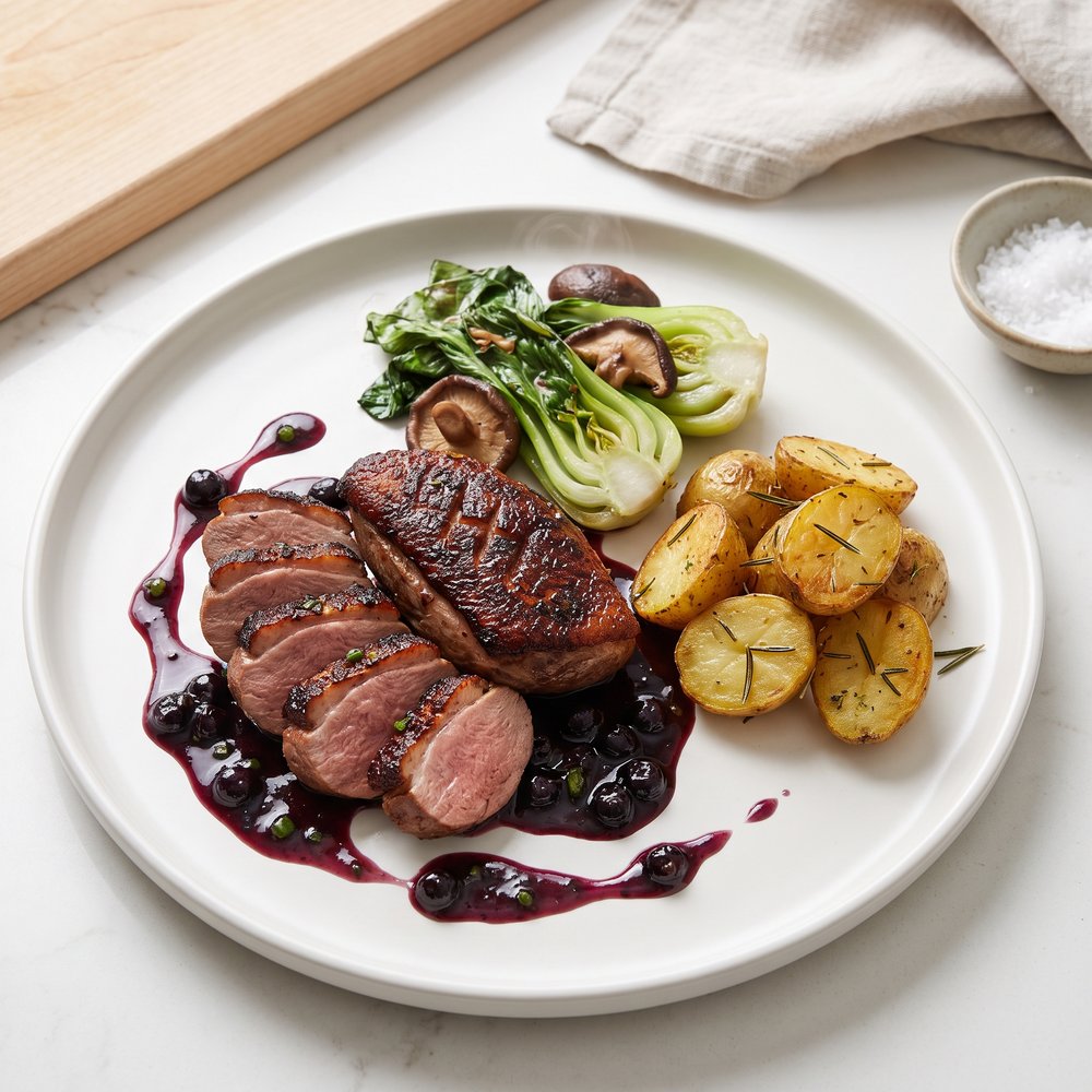 Seared Duck Breasts with Blueberry Pan Sauce