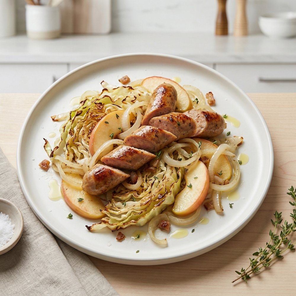 Sheet Pan Chicken Sausages with Roasted Cabbage and Apple