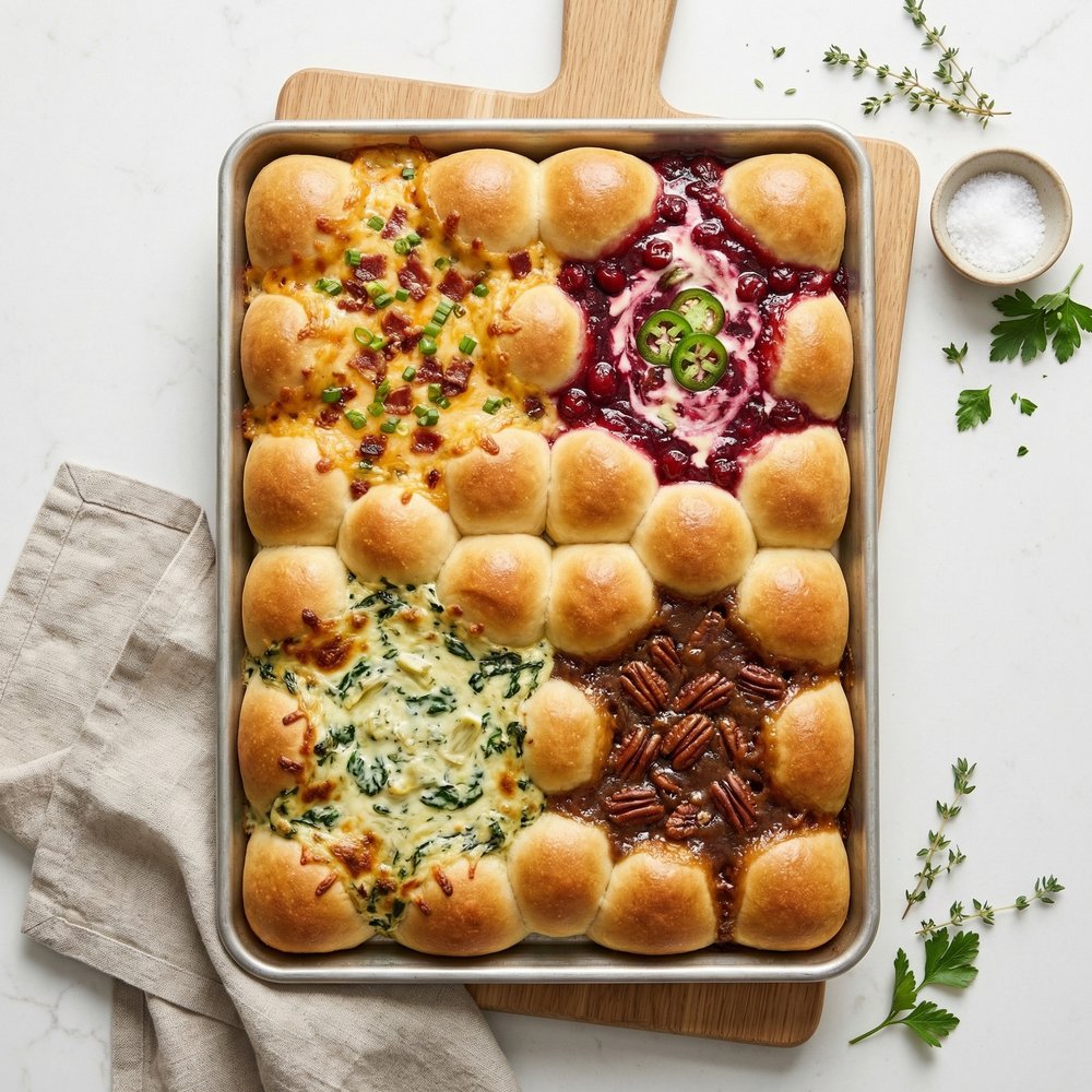 One-Pan Party Dips with Pull-Apart Rolls