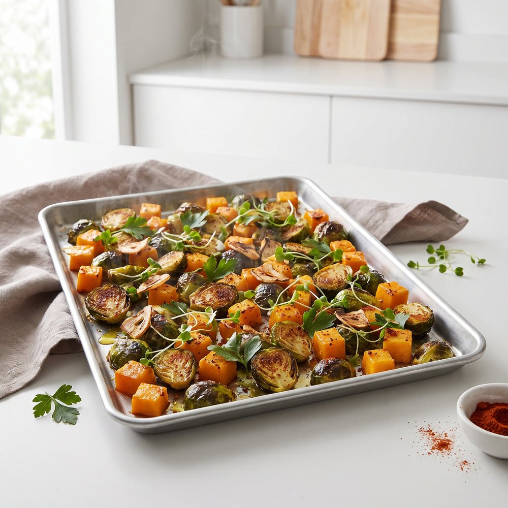 Sheet Pan Vegan Roasted Brussels Sprouts and Butternut Squash