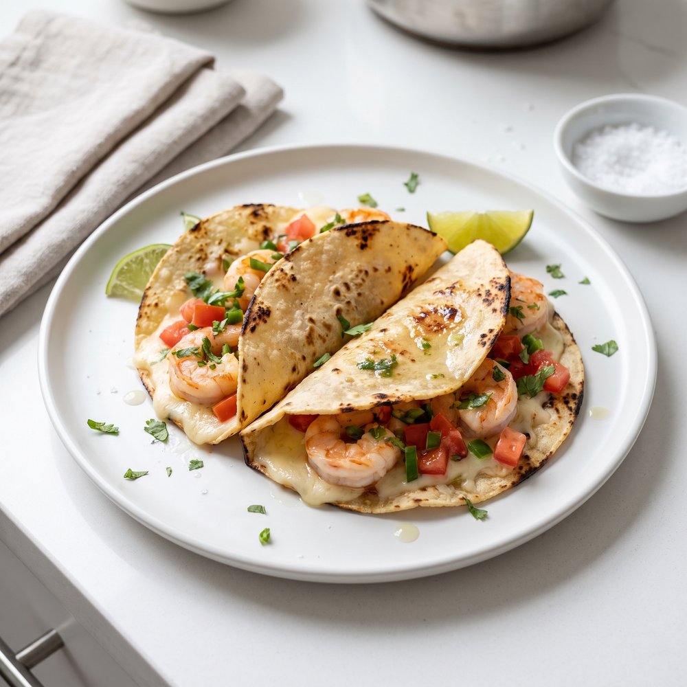 Shrimp Gobernador Tacos with Oaxaca Cheese