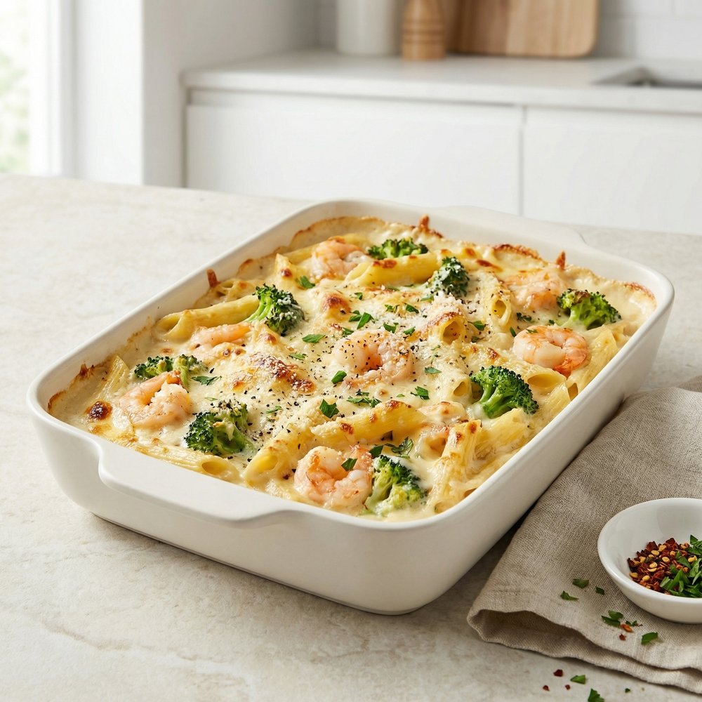 Shrimp Alfredo Broccoli Bake