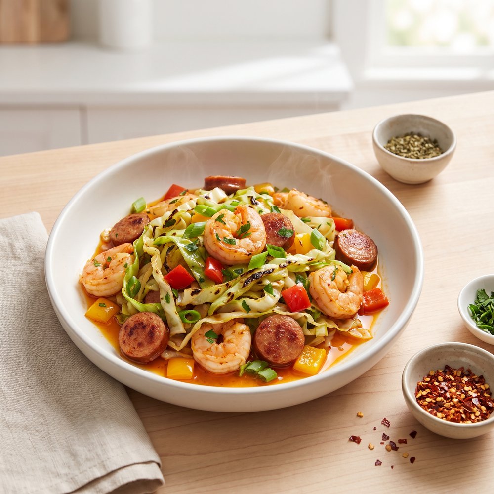 Shrimp and Sausage Southern Fried Cabbage