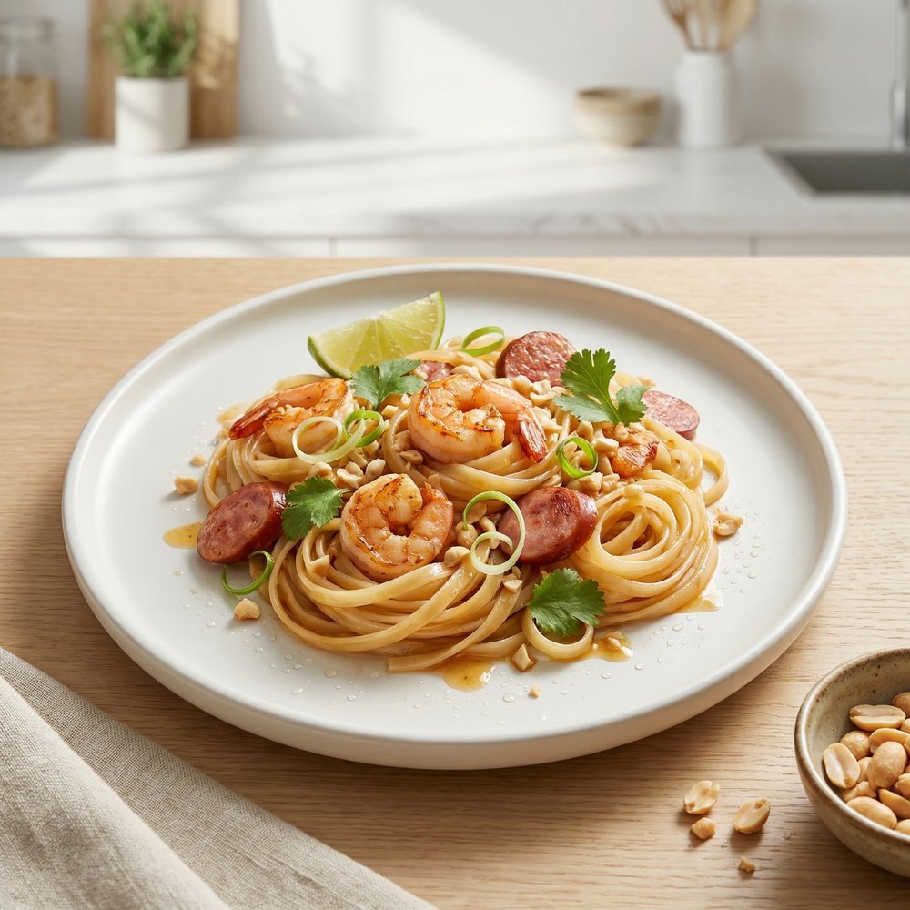 Easy Pad Thai with Shrimp and Hillshire Farm® Smoked Sausage
