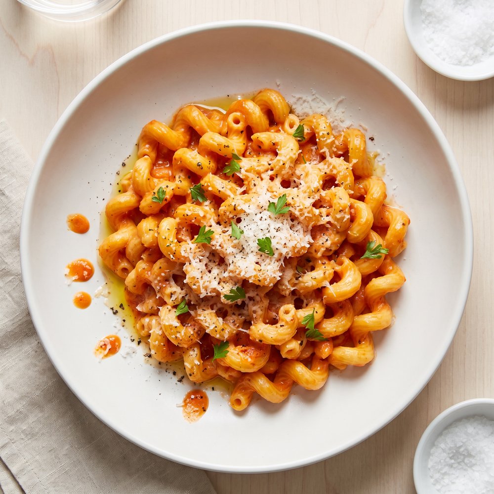 Single-Serve Cavatappi in Creamy Spicy Tomato Sauce