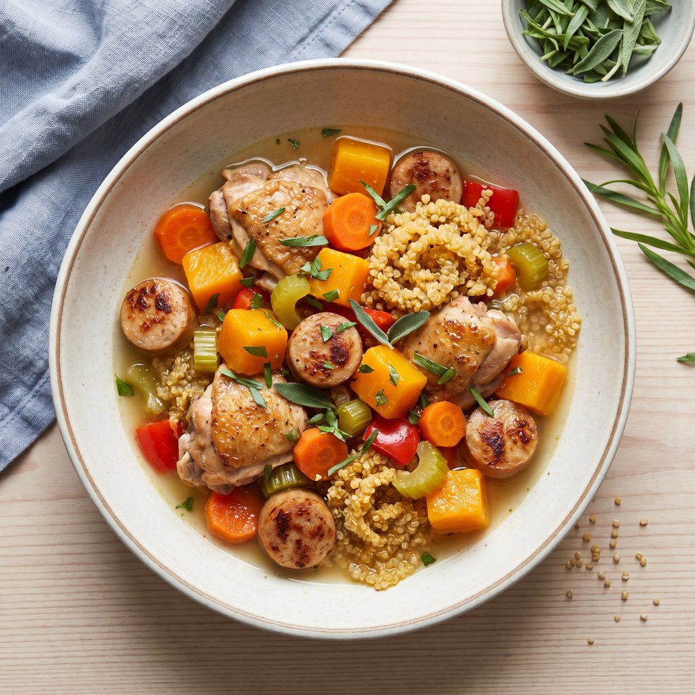 Skillet Chicken and Butternut Squash Stew with Quinoa