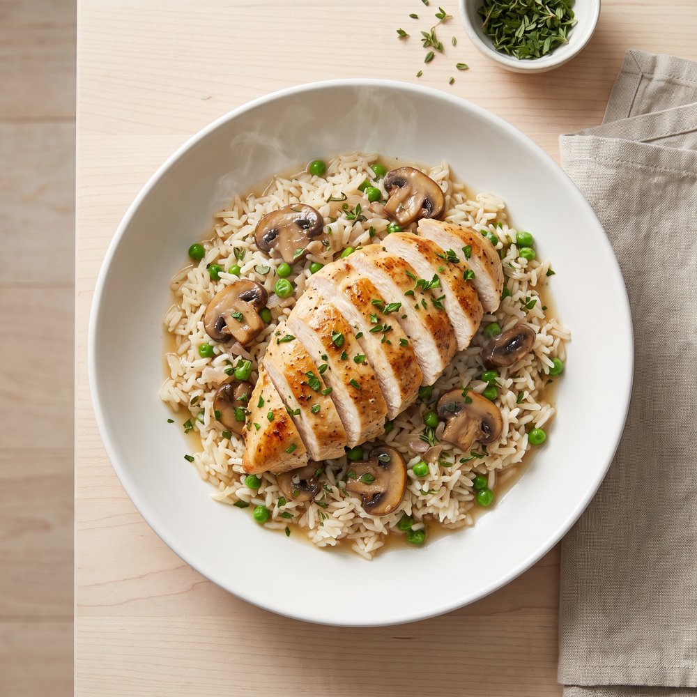 Skillet Chicken with Rice and Peas
