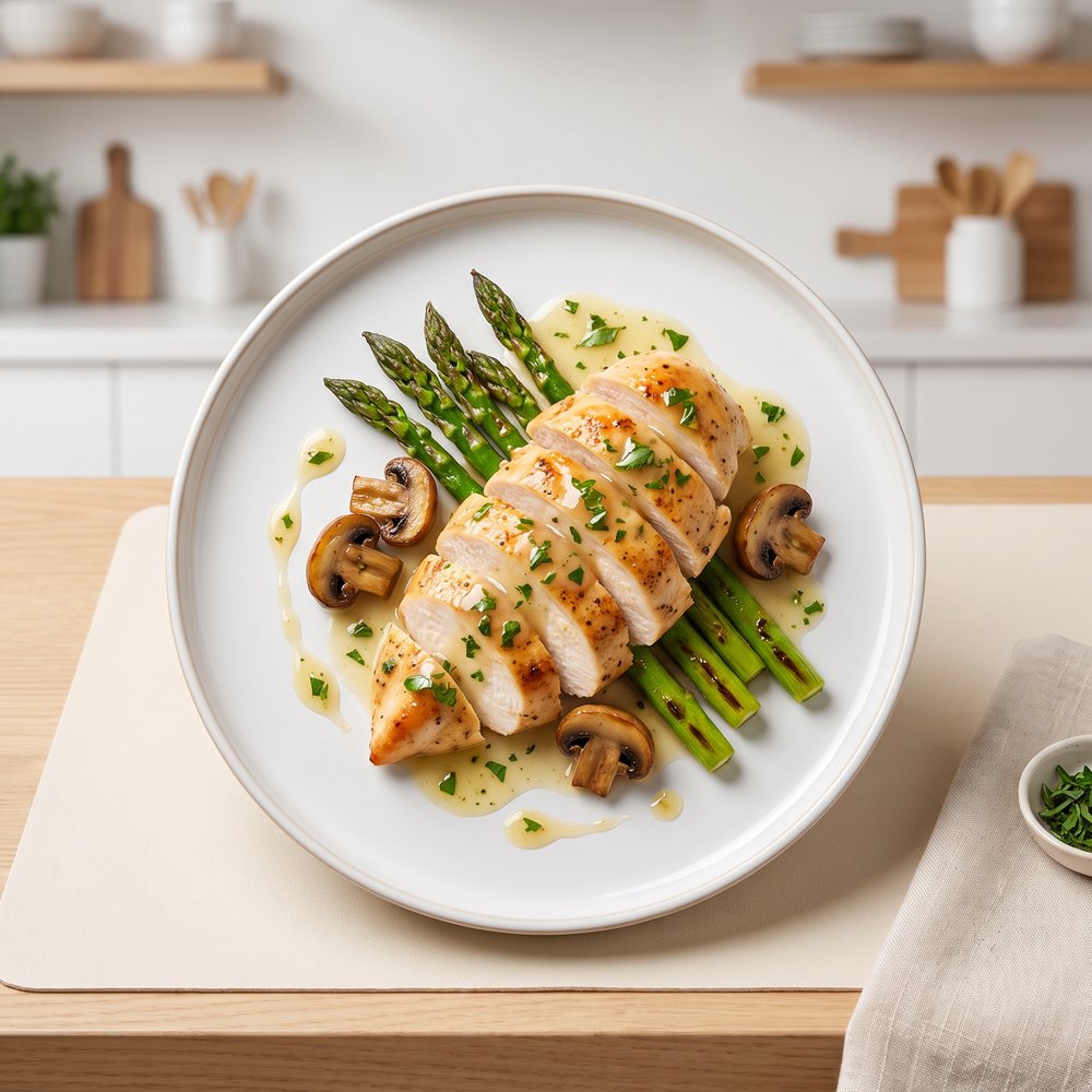 Skillet Chicken with Asparagus and Mushrooms