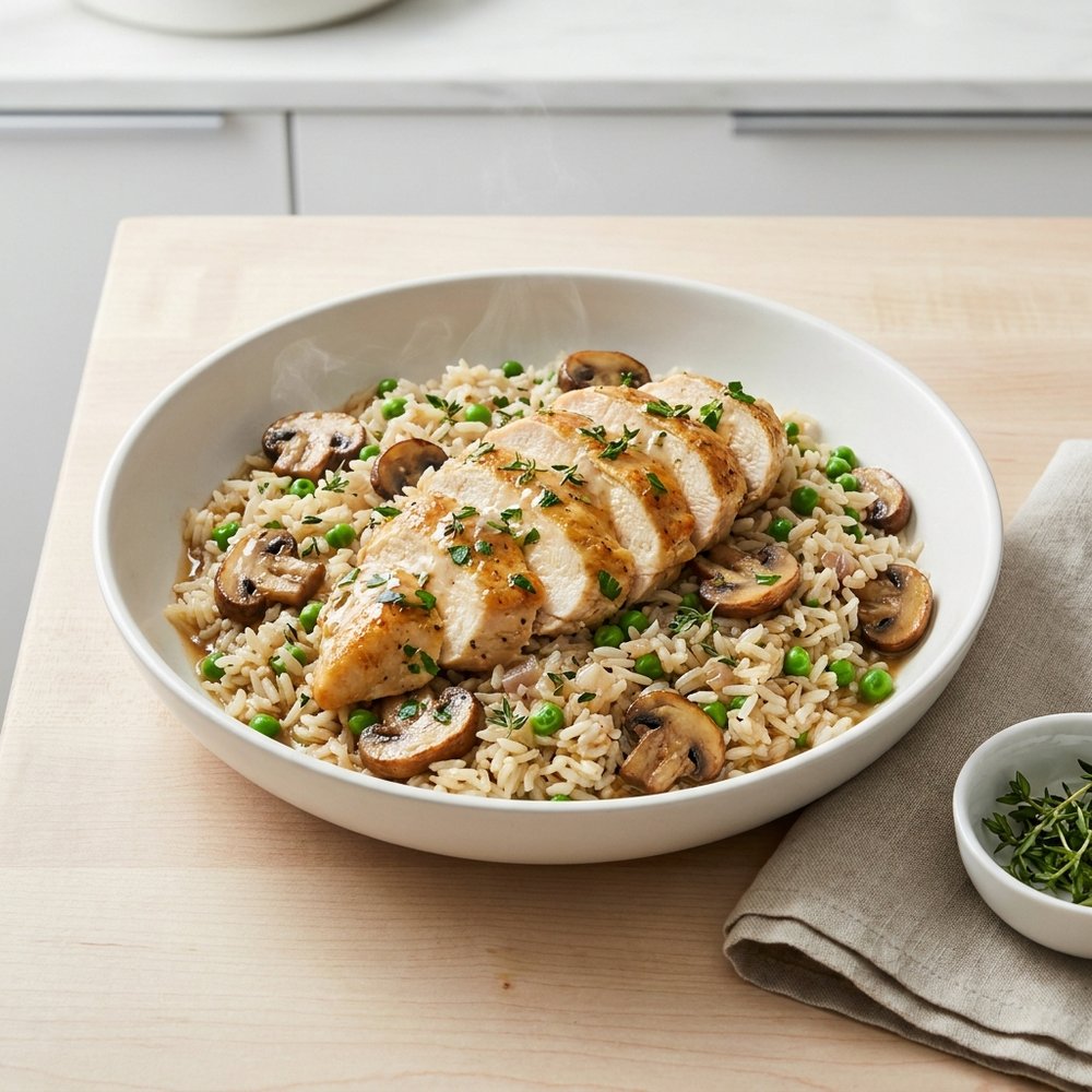 Skillet Chicken with Rice and Peas