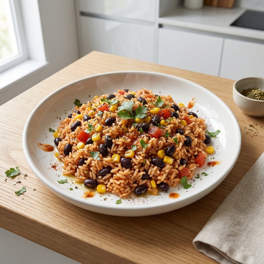 Black Beans with Rice, Corn, and Herbs (Mexican-Inspired)