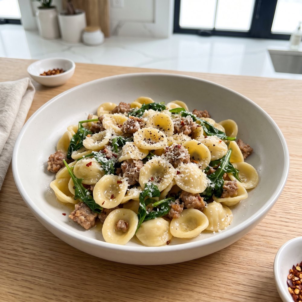 Skillet Orecchiette with Spicy Sausage