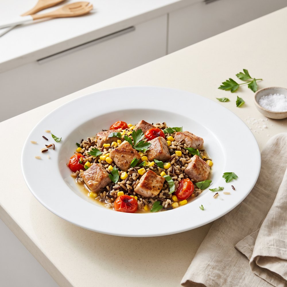 Skillet Pork Chops with Wild Rice and Corn