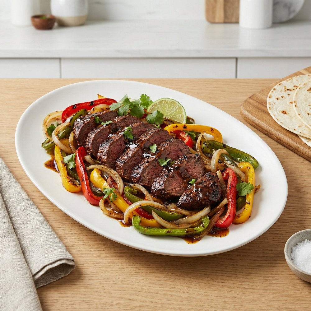 Spiced Venison Fajitas with Peppers and Onions