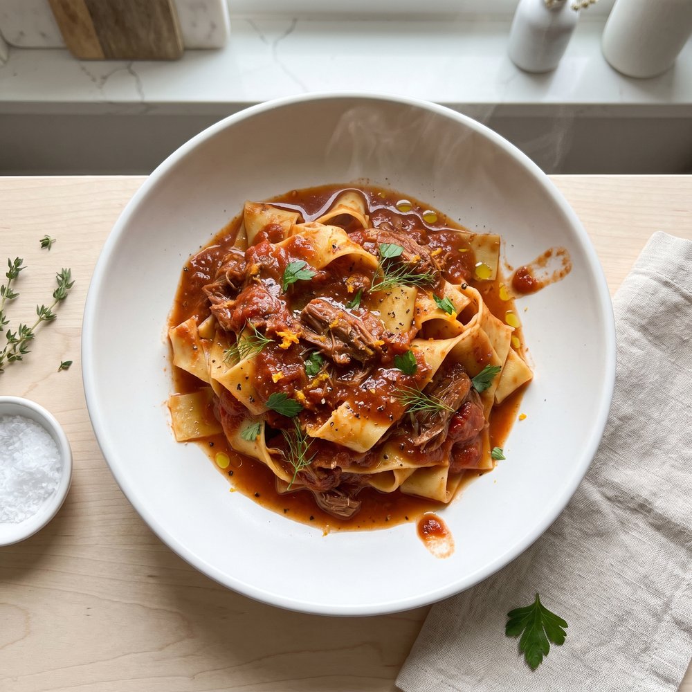 Slow-Braised Lamb Ragu with Tomatoes and Herbs