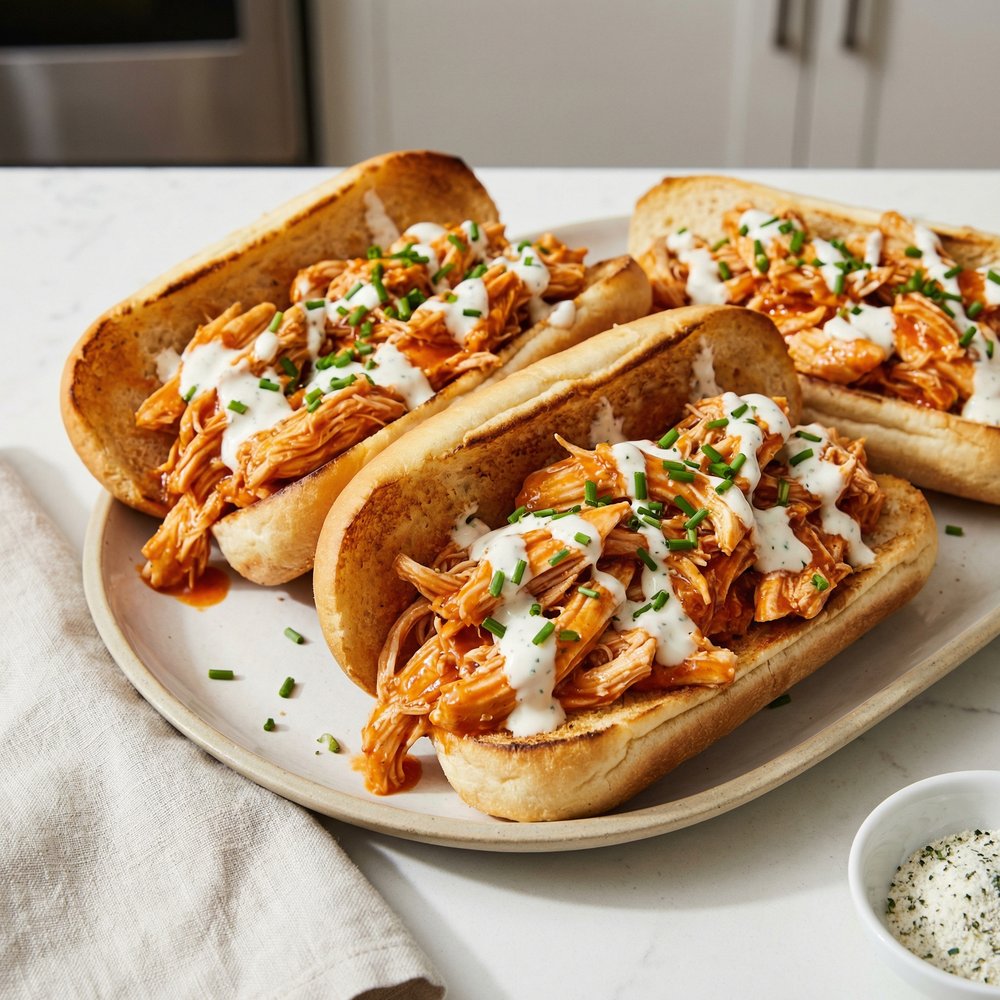 Slow Cooker Buffalo Chicken Sandwiches