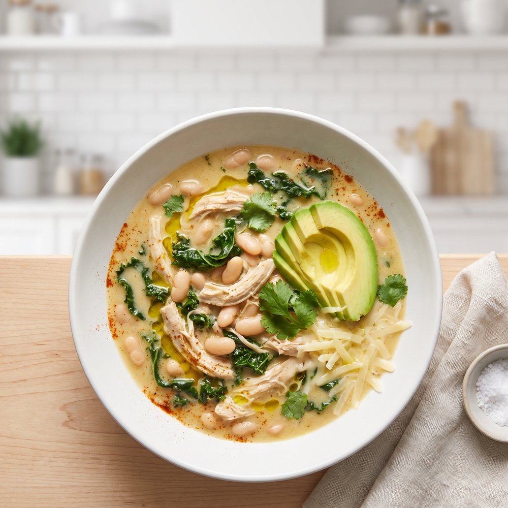 Slow Cooker Chicken Chili with Greens and Beans