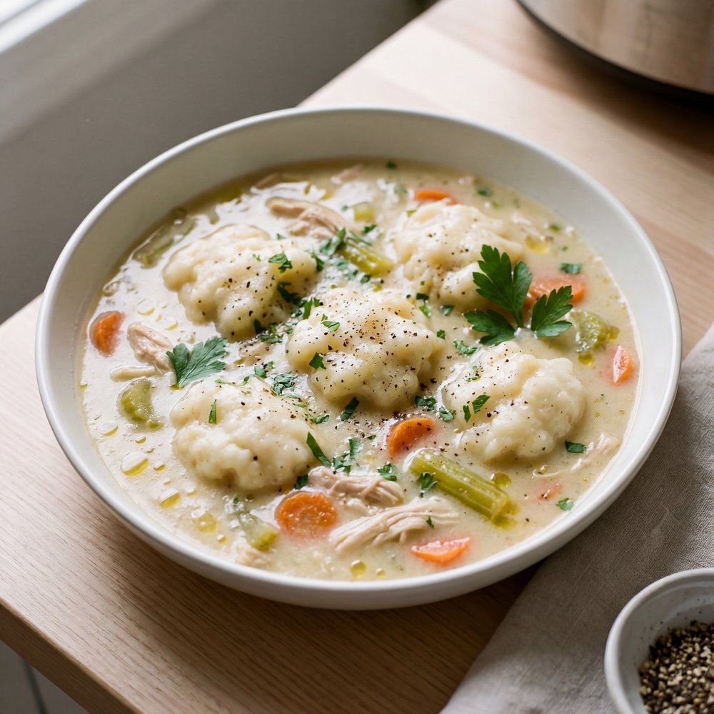Mom's Slow Cooker Chicken with Bisquick Dumplings