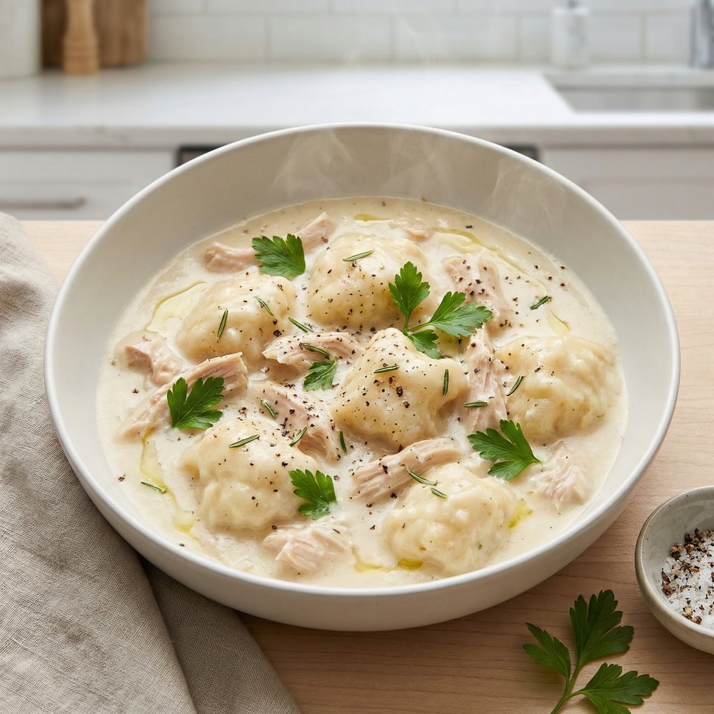 Crockpot Creamy Chicken with Biscuit Dumplings