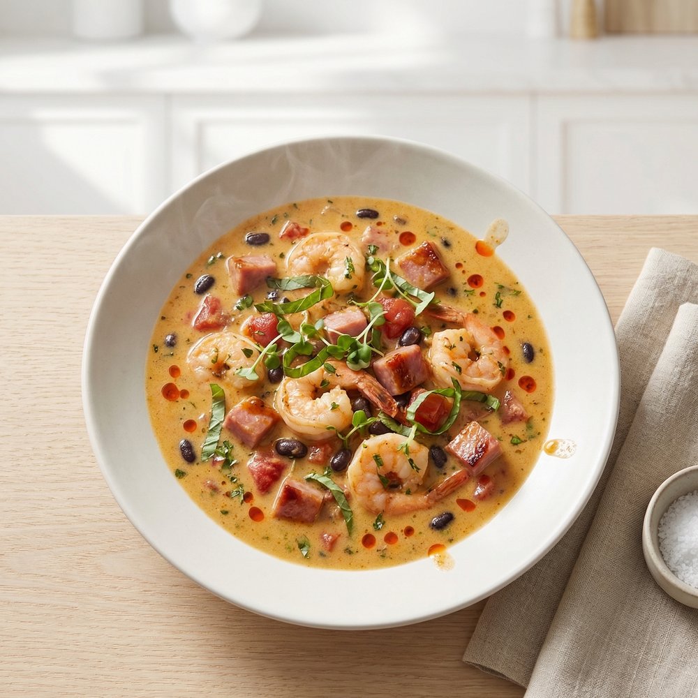 Slow Cooker Gumbo with Leftover Ham and Shrimp