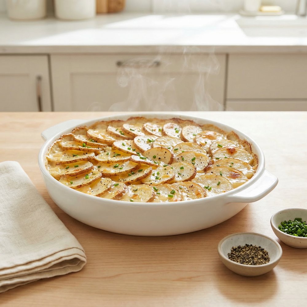 Crockpot Scalloped Potatoes with Garlic Cheddar