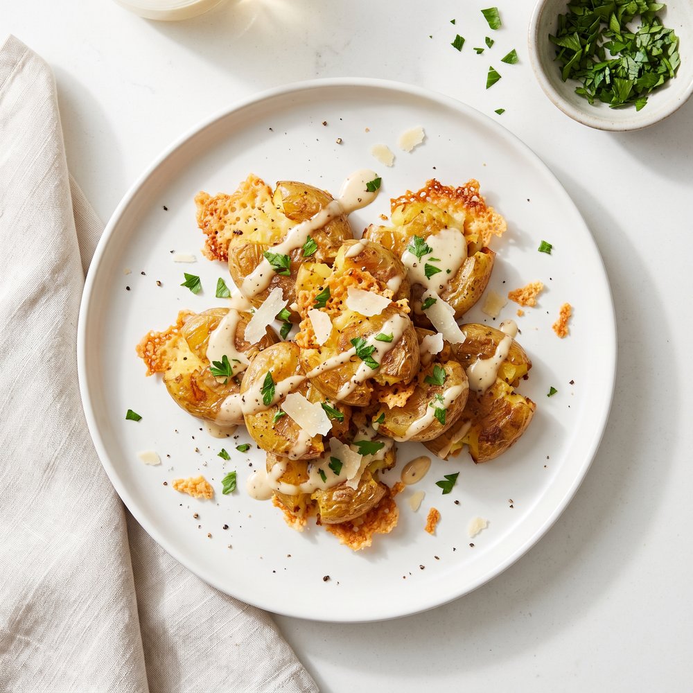 Smashed Potatoes with Caesar Parmesan