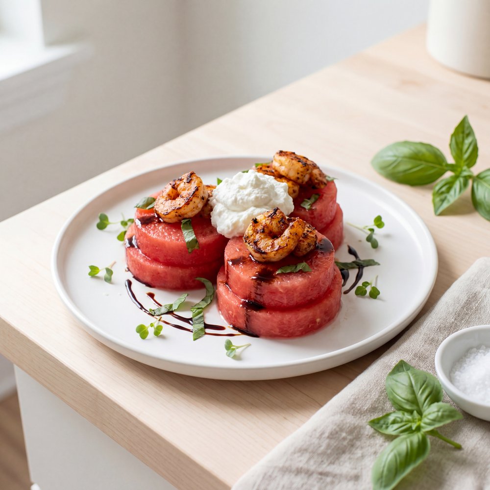Shrimp Goat Cheese Watermelon Salad Stack