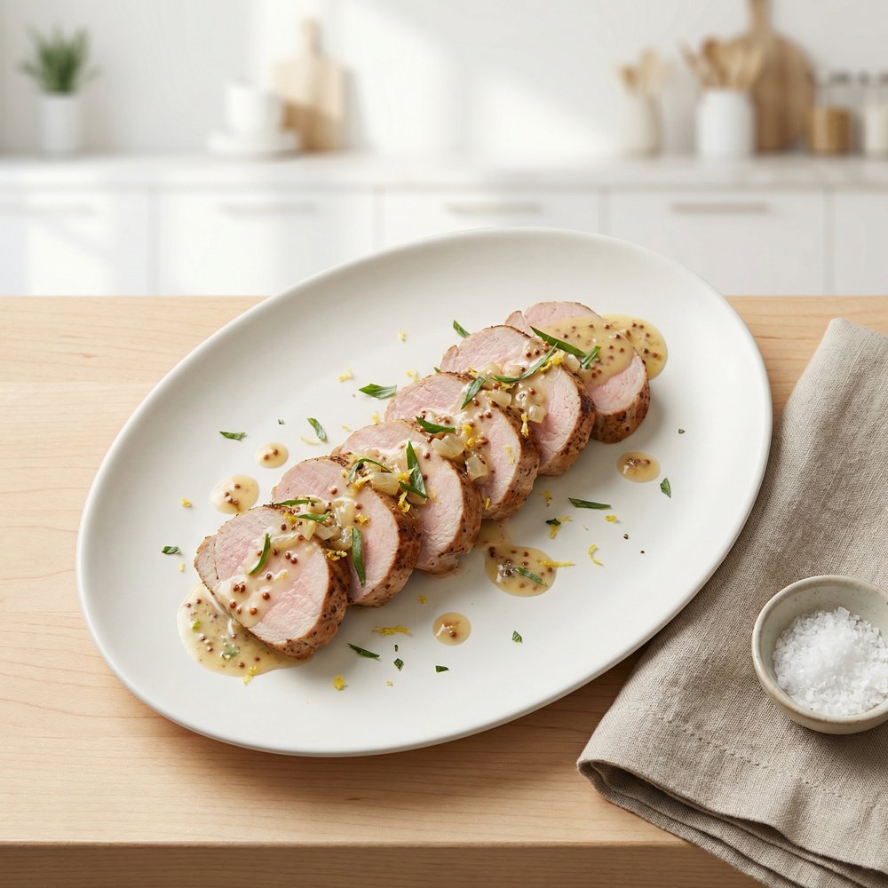 Sous Vide Pork Tenderloin with Creamy Mustard-Tarragon Sauce