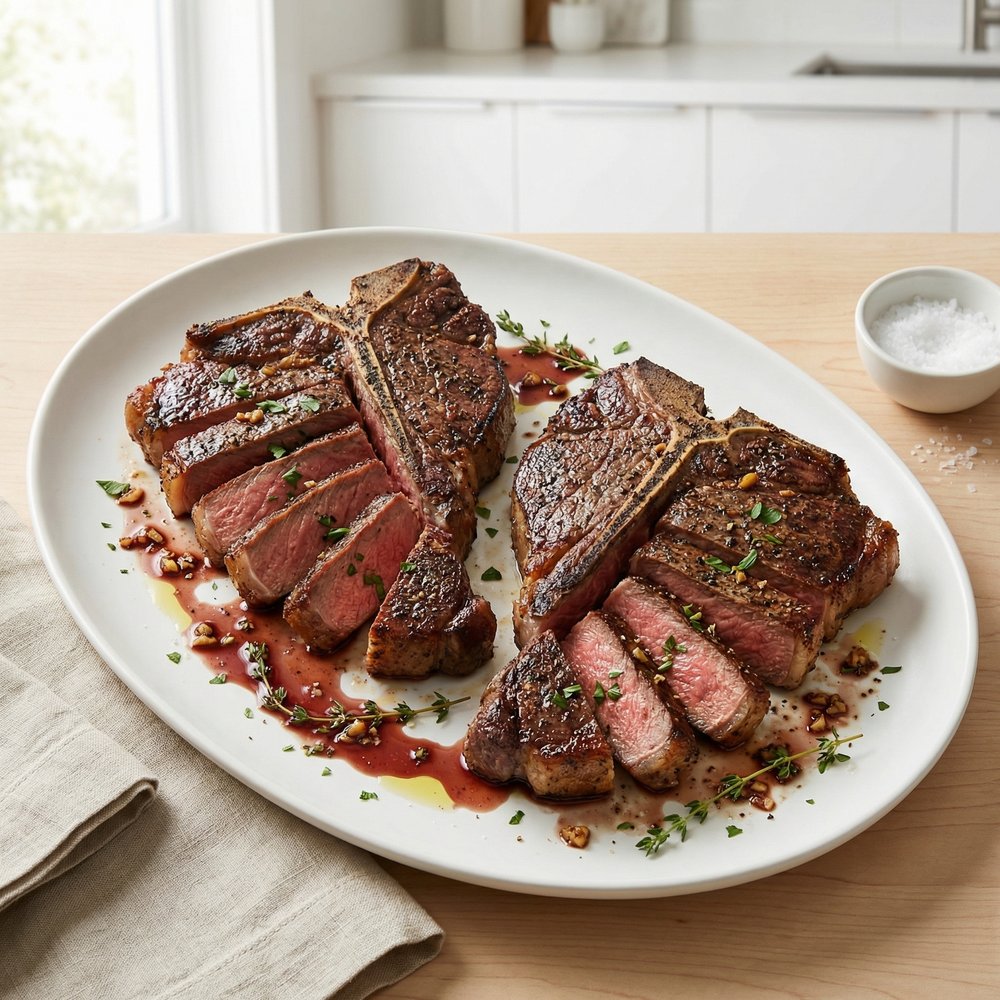 T-Bone Steaks with Thyme-Red Wine Pan Sauce