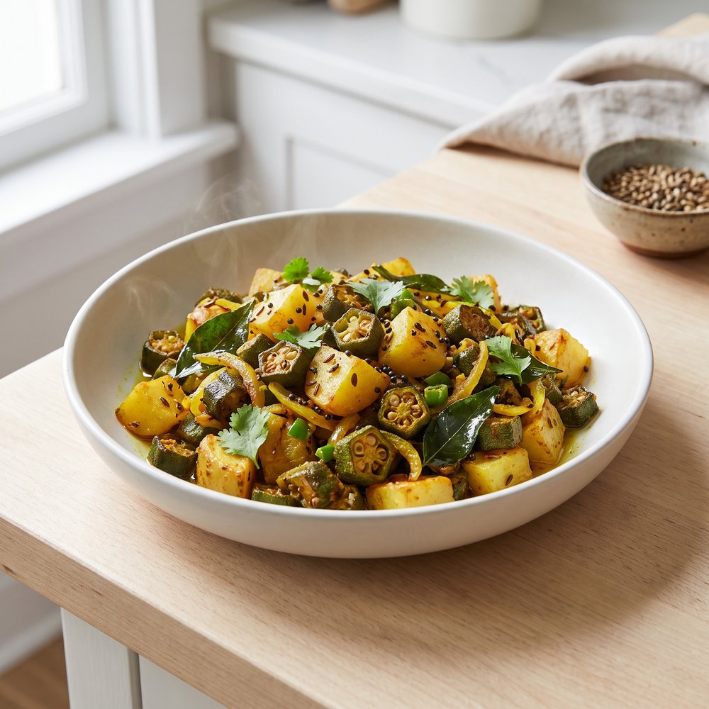 South Indian Potato-Okra Curry (Bhindi Curry)