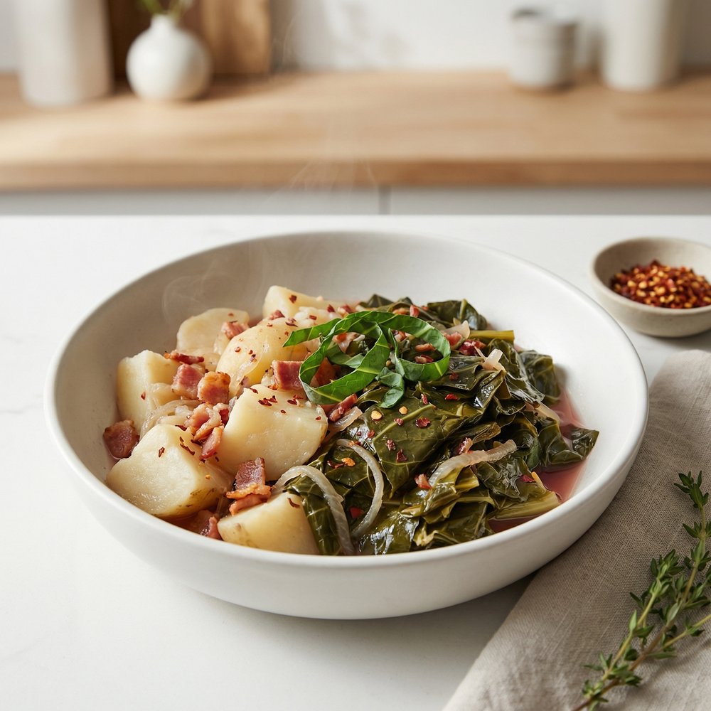 Collard Greens with Potatoes and Bacon