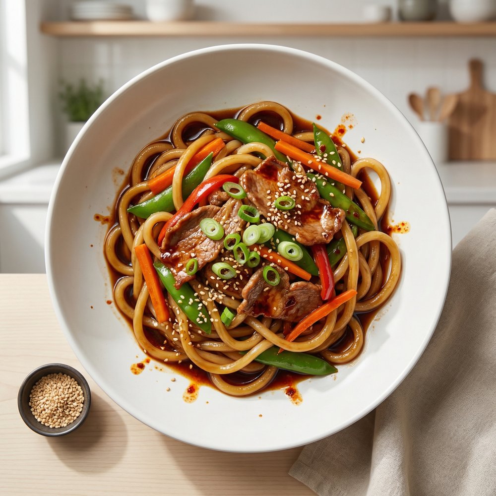 Pork and Udon Noodle Stir-Fry