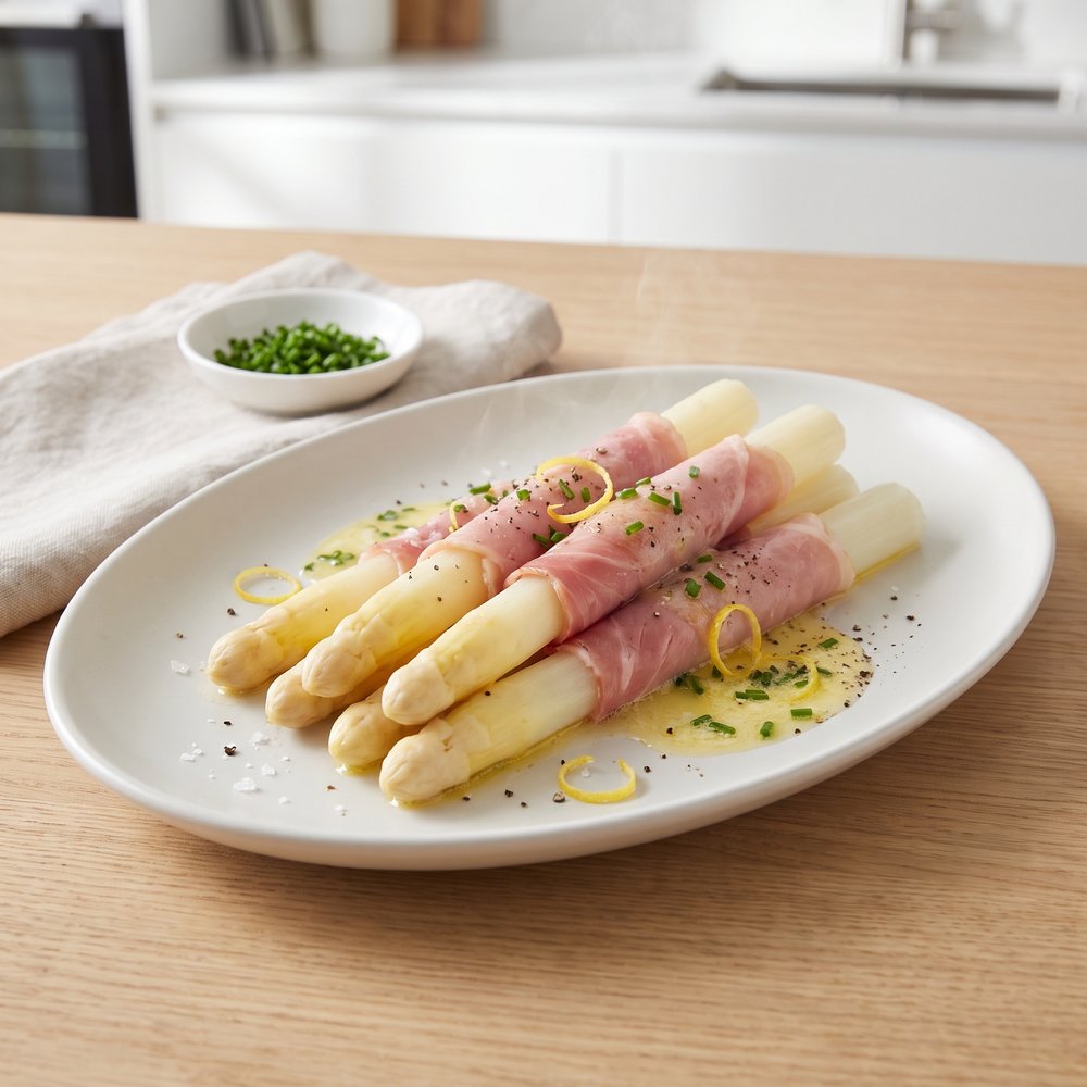 Spargel in Schinken (White Asparagus Wrapped in Ham)
