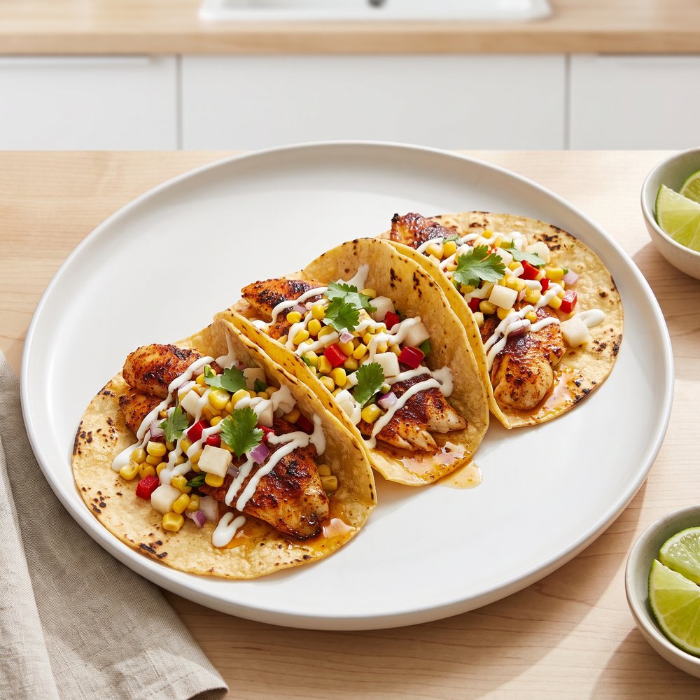 Spiced Fish Tacos with Crisp Corn-Jicama Salsa