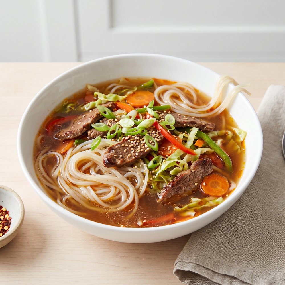 Spiced Ginger Beef Rice Noodle Soup