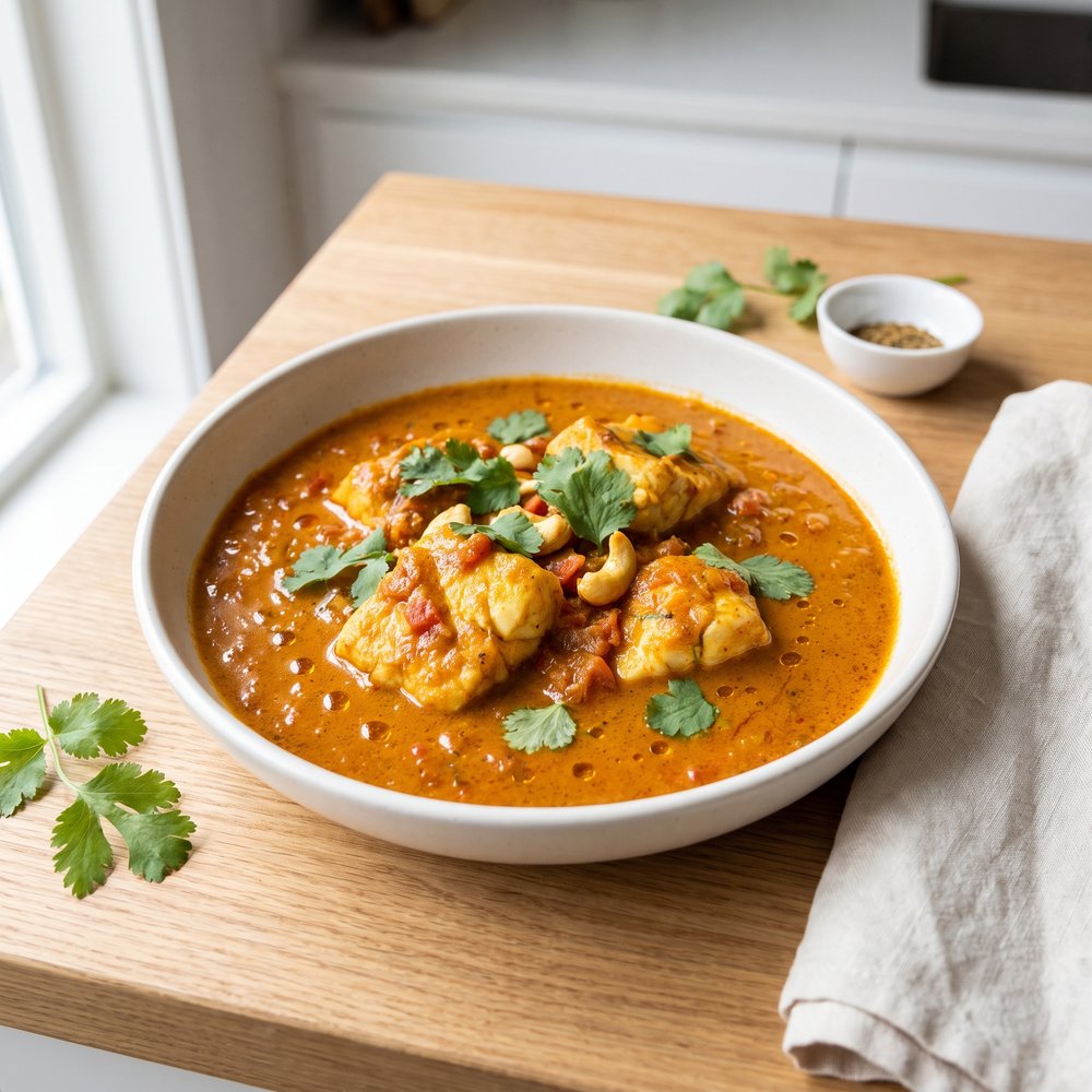 Spiced Indian Fish Curry with Cashew and Tomato