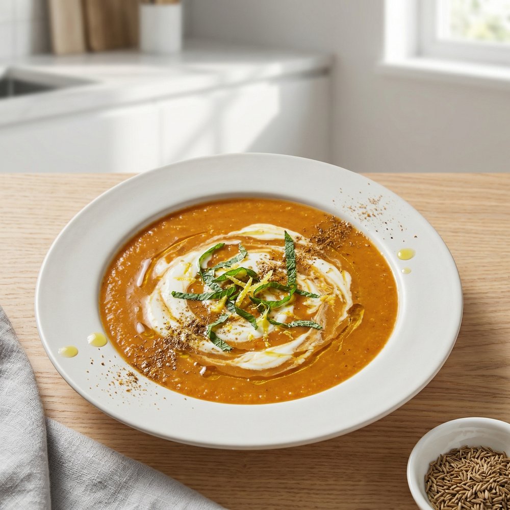 Lemony Red Lentil Soup with Minted Yogurt